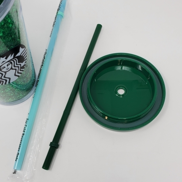 STARBUCKS GREEN GLITTER GRANDE ICED COFFEE COLD BEVERAGE TUMBLER 2018 HOLIDAY - Picture 10 of 13